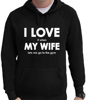 Bellatio Decorations I love it when my wife lets me go to the gym cadeau hoodie zwart heren