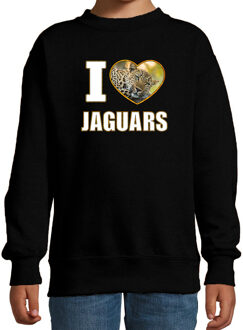 Bellatio Decorations I love jaguars sweater met dieren foto van een luipaard zwart voor kinderen - cadeau trui luipaarden liefhebber - kinderkleding / kleding 12-13 jaar (152/164)