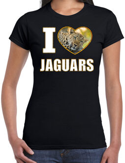 Bellatio Decorations I love jaguars t-shirt met dieren foto van een luipaard zwart voor dames - cadeau shirt luipaarden liefhebber 2XL