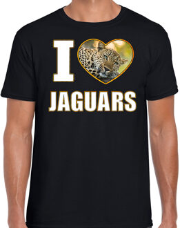 Bellatio Decorations I love jaguars t-shirt met dieren foto van een luipaard zwart voor heren - cadeau shirt luipaarden liefhebber 2XL