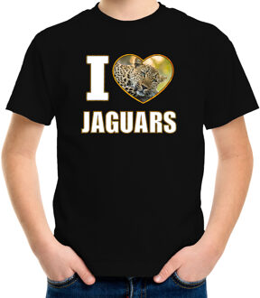 Bellatio Decorations I love jaguars t-shirt met dieren foto van een luipaard zwart voor kinderen - cadeau shirt luipaarden liefhebber L (146-152)