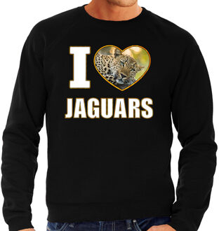 Bellatio Decorations I love jaguars trui met dieren foto van een luipaard zwart voor dames - cadeau sweater luipaarden liefhebber 2XL