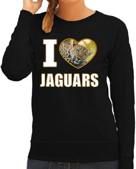 Bellatio Decorations I love jaguars trui met dieren foto van een luipaard zwart voor dames - cadeau sweater luipaarden liefhebber 2XL