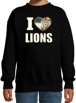 Bellatio Decorations I love lions sweater met dieren foto van een leeuw zwart voor kinderen - cadeau trui leeuwen liefhebber - kinderkleding / kleding 12-13 jaar (152/164)