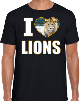 Bellatio Decorations I love lions t-shirt met dieren foto van een leeuw zwart voor heren - cadeau shirt leeuwen liefhebber 2XL