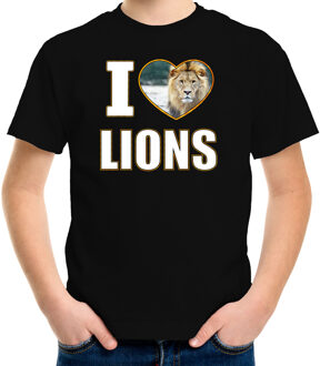 Bellatio Decorations I love lions t-shirt met dieren foto van een leeuw zwart voor kinderen