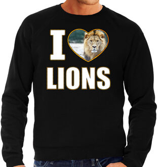 Bellatio Decorations I love lions trui met dieren foto van een leeuw zwart voor dames - cadeau sweater leeuwen liefhebber L