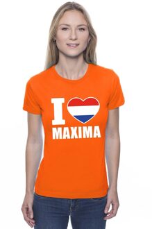 Bellatio Decorations I love Maxima shirt oranje dames 2XL - Feestshirts