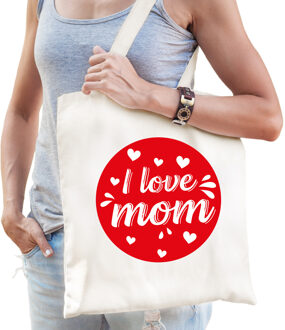 Bellatio Decorations I love mom / Ik hou van mama hartjes katoenen cadeau tasje wit naturel/ offwhite