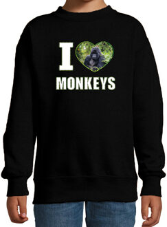 Bellatio Decorations I love monkeys sweater met dieren foto van een Gorilla aap zwart voor kinderen - cadeau trui apen liefhebber - kinderkleding / kleding 12-13 jaar (152/164)