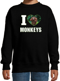 Bellatio Decorations I love monkeys sweater met dieren foto van een Orang oetan aap zwart voor kinderen - cadeau trui apen liefhebber - kinderkleding / kleding 12-13 jaar (152/164)