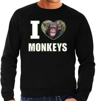 Bellatio Decorations I love monkeys trui met dieren foto van een Chimpansee aap zwart voor dames - cadeau sweater apen liefhebber 2XL