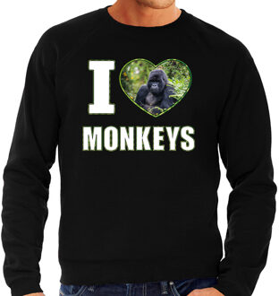 Bellatio Decorations I love monkeys trui met dieren foto van een Gorilla aap zwart voor dames - cadeau sweater apen liefhebber L