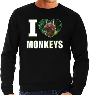 Bellatio Decorations I love monkeys trui met dieren foto van een Orang oetan aap zwart voor dames - cadeau sweater apen liefhebber 2XL