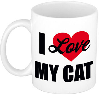 Bellatio Decorations I love my cat / Ik hou van mijn kat / poes cadeau mok / beker wit 300 ml - Cadeau mokken - feest mokken