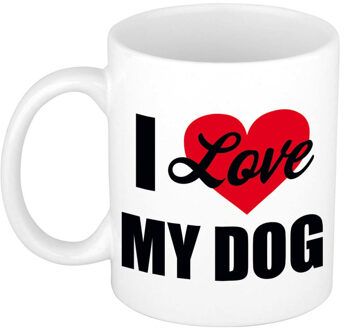 Bellatio Decorations I love my dog / Ik hou van mijn hond cadeau mok / beker wit 300 ml - Cadeau mokken - feest mokken