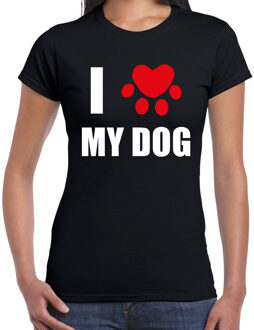 Bellatio Decorations I love my dog / Ik hou van mijn hond - honden t-shirt zwart voor dames XL