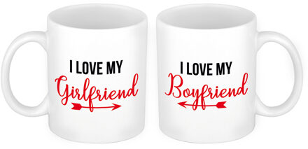 Bellatio Decorations I love my girlfriend and boyfriend cadeau beker set voor Valentijnsdag 300 ml
