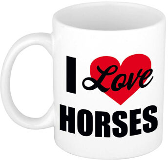 Bellatio Decorations I love my horses / Ik hou van mijn paarden cadeau mok / beker wit 300 ml - Cadeau mokken - feest mokken