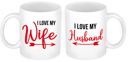 Bellatio Decorations I love my wife and husband cadeau beker set voor Valentijnsdag 300 ml