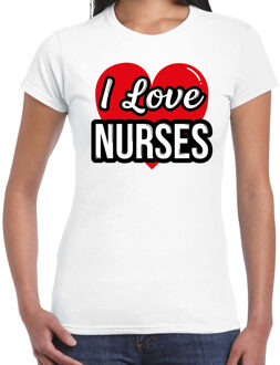 Bellatio Decorations I love nurses / zusters verkleed t-shirt wit voor dames - Outfit verkleed feest XS