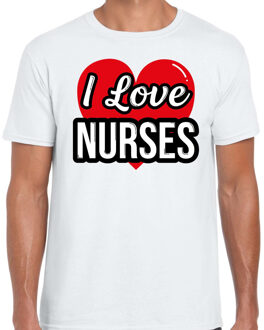 Bellatio Decorations I love nurses / zusters verkleed t-shirt wit voor heren - Outfit verkleed feest 2XL