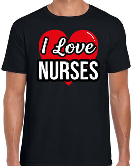 Bellatio Decorations I love nurses / zusters verkleed t-shirt zwart voor heren - Outfit verkleed feest 2XL