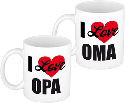 Bellatio Decorations I love opa/oma verjaardag cadeau mokken - hartje - 300 ml - Keramiek - vaderdag/moederdag