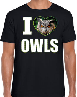 Bellatio Decorations I love owls t-shirt met dieren foto van een uil zwart voor heren - cadeau shirt Oehoe uilen liefhebber 2XL