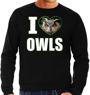 Bellatio Decorations I love owls trui met dieren foto van een uil zwart voor dames - cadeau sweater uilen liefhebber 2XL