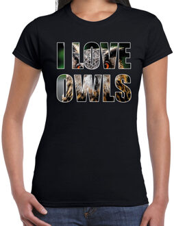 Bellatio Decorations I love owls / uilen dieren t-shirt zwart dames 2XL