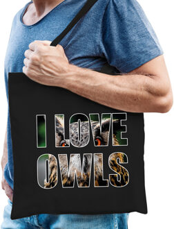 Bellatio Decorations I love owls / uilen katoenen dieren tas zwart heren