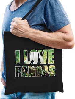 Bellatio Decorations I love pandas katoenen dieren tas zwart heren