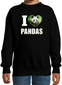 Bellatio Decorations I love pandas sweater met dieren foto van een panda zwart voor kinderen - cadeau trui pandas liefhebber - kinderkleding / kleding 12-13 jaar (152/164)