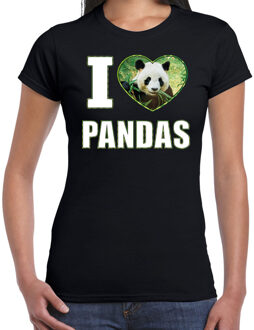 Bellatio Decorations I love pandas t-shirt met dieren foto van een panda zwart voor dames - cadeau shirt pandas liefhebber 2XL