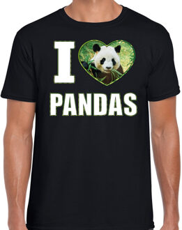 Bellatio Decorations I love pandas t-shirt met dieren foto van een panda zwart voor heren