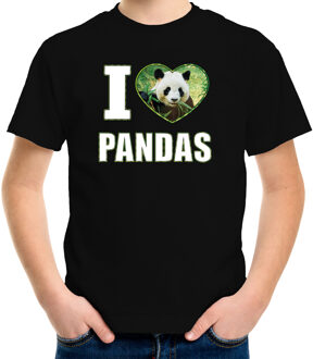 Bellatio Decorations I love pandas t-shirt met dieren foto van een panda zwart voor kinderen - cadeau shirt pandas liefhebber L (146-152)