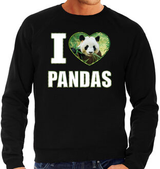 Bellatio Decorations I love pandas trui met dieren foto van een panda zwart voor dames - cadeau sweater pandas liefhebber 2XL