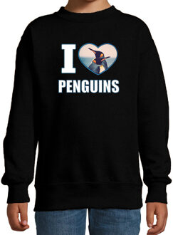 Bellatio Decorations I love penguins sweater met dieren foto van een pinguin zwart voor kinderen - cadeau trui pinguins liefhebber - kinderkleding / kleding 12-13 jaar (152/164)