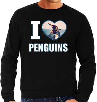 Bellatio Decorations I love penguins trui met dieren foto van een pinguin zwart voor dames - cadeau sweater pinguins liefhebber 2XL