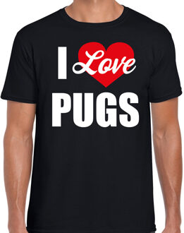 Bellatio Decorations I love Pugs honden t-shirt zwart voor heren 2XL