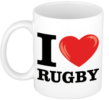 Bellatio Decorations I love rugby - koffiemok - sport beker - met rood hartje - 300 ml - keramiek - cadeau