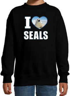 Bellatio Decorations I love seals sweater met dieren foto van een zeehond zwart voor kinderen - cadeau trui zeehonden liefhebber - kinderkleding / kleding 12-13 jaar (152/164)