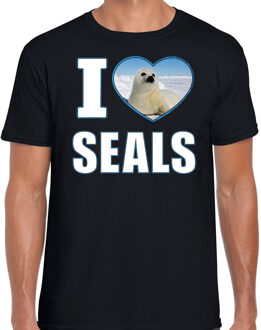 Bellatio Decorations I love seals t-shirt met dieren foto van een zeehond zwart voor heren - cadeau shirt zeehonden liefhebber 2XL