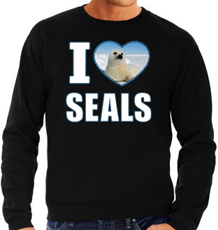 Bellatio Decorations I love seals trui met dieren foto van een zeehond zwart voor dames - cadeau sweater zeehonden liefhebber 2XL