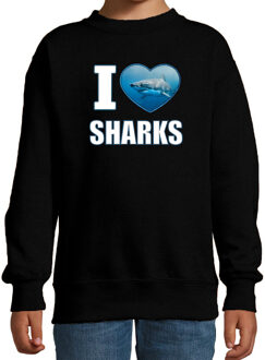 Bellatio Decorations I love sharks sweater met dieren foto van een haai zwart voor kinderen - cadeau trui haaien liefhebber - kinderkleding / kleding 12-13 jaar (152/164)