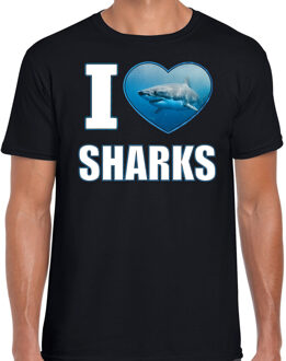 Bellatio Decorations I love sharks t-shirt met dieren foto van een haai zwart voor heren - cadeau shirt haaien liefhebber 2XL