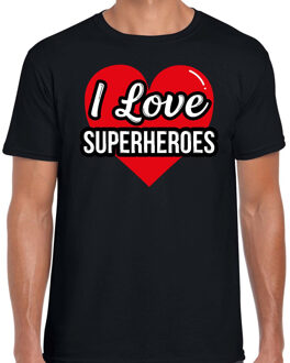 Bellatio Decorations I love superheroes / superhelden verkleed t-shirt zwart voor heren - Outfit verkleed feest 2XL