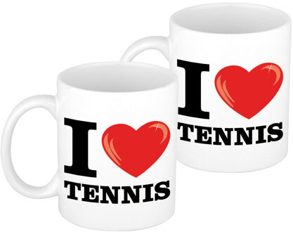 Bellatio Decorations I love tennis koffiemok - 2x - cadeau beker - 300 ml - keramiek - sport / tennis liefhebber