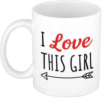 Bellatio Decorations I love this girl - cadeau koffiemok - beker - wit - voor Valentijnsdag - 300 ml
